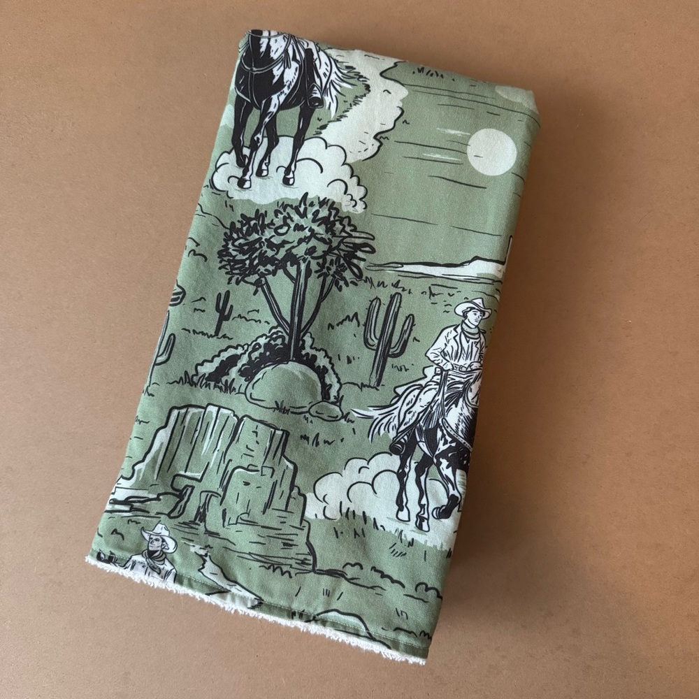 NWOT Handmade Vintage Western Themed Green Hand Towel